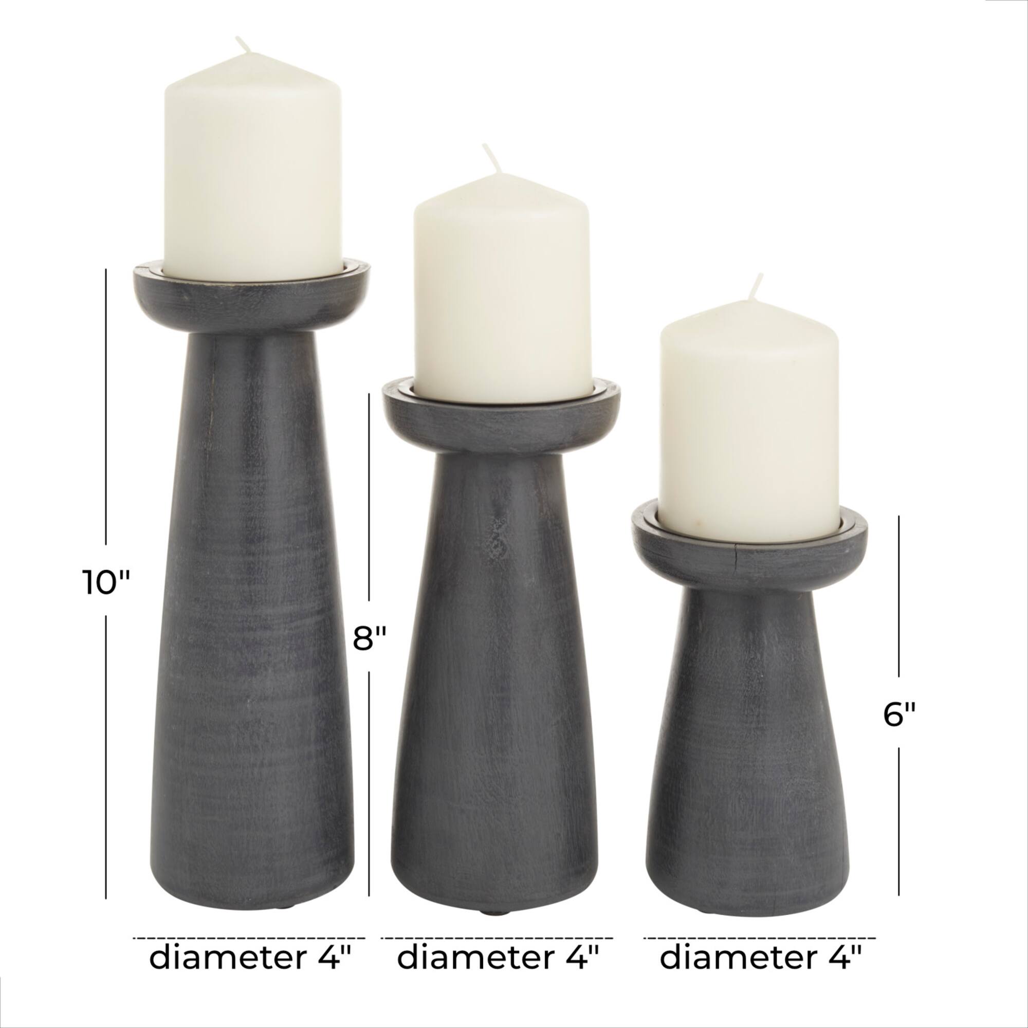 Black Wood Modern Candle holder 10",8",6"